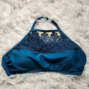 Xhilaration Bikini Swim Top Large Green High Neck Padded Strappy Swimwear